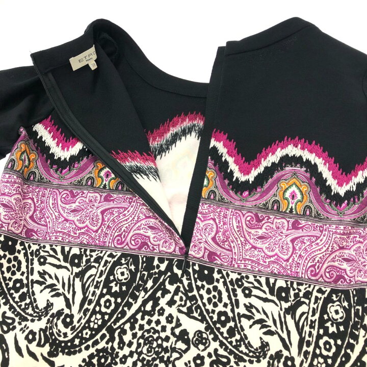 楽天市場】ETRO エトロ 半袖ワンピース 38 ブラック/パープル コットン 