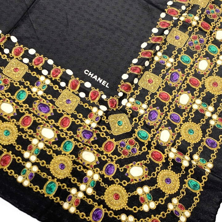 楽天市場】CHANEL シャネル スカーフ 良好 ブラック シルク100 