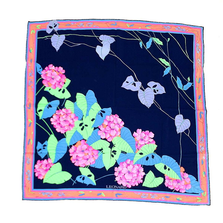 楽天市場】LEONARD レオナール スカーフ 良好 ネイビー シルク100％ 花  