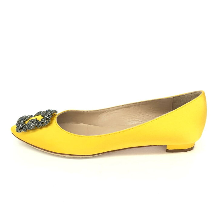 MANOLO BLAHNIK／マノロブラニク ハンギシフラットパンプス 黄 35 