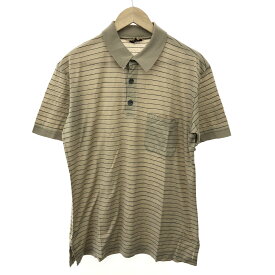 HERMES エルメス Hロゴ ボーダー ポロシャツ サイズ:L ベージュ メンズ トップス 【中古】