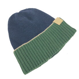 LOEWE ロエベ アナグラムロゴ ニット帽 美品 ネイビー/グリーン 麻・ナイロン アナグラム ユニセックス 帽子 ハット hat 服飾小物 【中古】