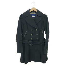 BURBERRY BLUE LABEL バーバリーブルーレーベル トレンチコート サイズ38 ブラック レディース ロゴ釦 プリーツ ホースビットベルト 【中古】