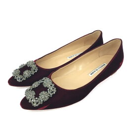 MANOLO BLAHNIK マノロブラニク ハンギシ パンプス 表記サイズ:36 1/2 ボルドー ベロア ビジュー レディース 靴 シューズ shoes 【中古】