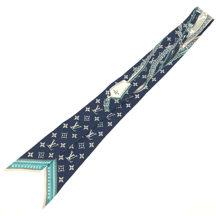 LOUIS VUITTON ルイヴィトン スカーフ - - ネイビー グレー シルク100  