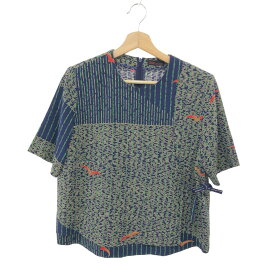 詩仙堂 シセンドウ 和柄 ちりめん総柄 半袖カットソー ネイビー レディース トップス ブラウス 【中古】