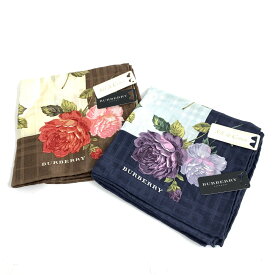 BURBERRY LONDON バーバリーロンドン 大判ハンカチ/2枚セット 未使用品 チェック/花柄/シルク×コットン ネイビー レディース【中古】