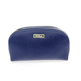 FURLA フルラ コスメポーチ 良好 PVC ネイビー レディース【中古】