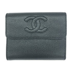 CHANEL シャネル 三つ折り財布 ココマーク/キャビアスキン/カードシール有6番台 ブラック レディース【中古】