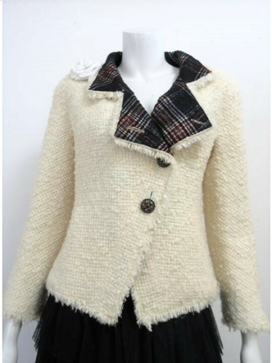 楽天市場】シャネル 13A裏地チェック柄フリンジツイード2WAYジャケット  