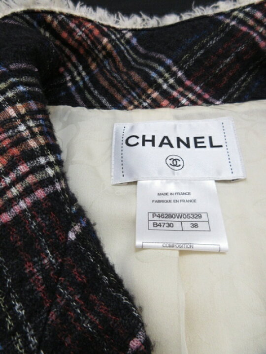 楽天市場】シャネル 13A裏地チェック柄フリンジツイード2WAYジャケット  