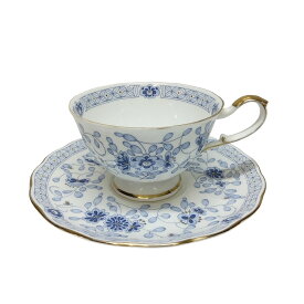 【長期保管品】NARUMI ナルミ　ミラノ ティーカップ＆ソーサー 210cc (9682-6792)　送料無料 【ボーンチャイナ】 【磁器】 【食器】 【茶器】 【金彩】 【梅柄】 【ブルー】 【鳴海製陶株式会社】 【Narumi China Corporation】