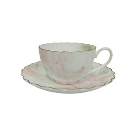 【長期保管品】NIKKO ニッコー FINE BONE CHINA カップ＆ソーサー (花柄)　送料無料【ティーカップ】【ファインボーンチャイナ】【フリル型】【エレガント】【上品】【金縁】【日本製】