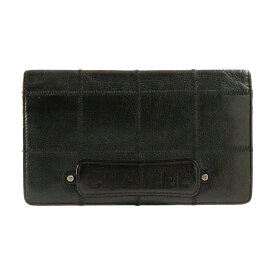 【中古】シャネル キャビアスキン チョコバー 2つ折り長財布 レディース メンズ ブラック CHANEL