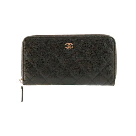 【中古】シャネル マトラッセ ラウンドファスナー 長財布 キャビアスキン レディース CHANEL