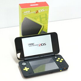 【中古品】Newニンテンドー 2DS LL ブラック×ライム / JAN-001 / 動作確認済 / 箱・ガイドあり / キズ・汚れ / 任天堂
