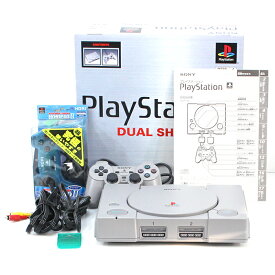 【中古品】SONY PlayStation 本体 SCPH-7500 / 動作OK / キズ・汚れ / 箱・取説あり / 外箱ダメージ / コントローラー純正品1個 ＋ 非純正品1個 / メモリカード付き / プレステ