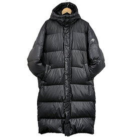 【中古品】デサント ロングダウンコート / Lサイズ / DAT-3876L / ブラック / ベンチコート / 一部に補修あり / フードの一部に小さな穴 / 全体的に着用感あり