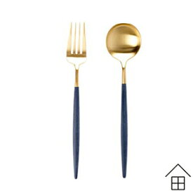 【レビューでクーポン&プレゼント】Cutipol GOA(クチポール ゴア)ブルー×ゴールド デザート2本セット【正規品】【メール便可　3セットまで】 ( カトラリー 青 オシャレ お洒落 かわいい ギフト 結婚祝い プレゼント 贈り物)