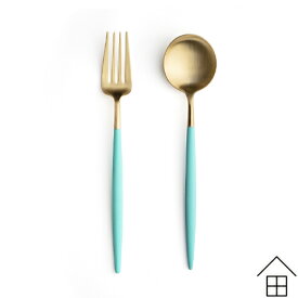 【レビューでクーポン&プレゼント】Cutipol GOA(クチポール ゴア)ターコイズ×ゴールド デザート2本セット【正規品】【メール便可　3セットまで】 ( カトラリー ピンク オシャレ お洒落 かわいい ギフト 結婚祝い プレゼント 贈り物)