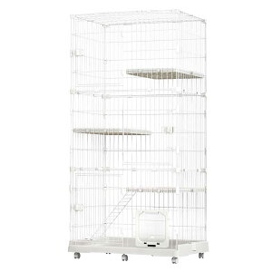 猫用ケージ 猫 ケージ 収納型 キャットケージ 3段 1段2段可能 キャスター付 キャットハウス 【ホワイト】