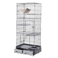 猫用ケージ 猫 ケージ トイレ付 ハンモック付 収納型 キャットケージ 3段 1段2段可能 キャスター付 キャ…
