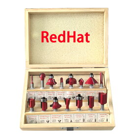 送料無料 RedHat ルータービット トリマー 工具 トリマービット 6mm軸 15本セット ストレート ボーズ面 面取り 丸面 45度 トリマ コロ付き 木工 電動工具 木箱入り
