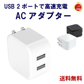 充電用 ACアダプター 充電器 USB 2ポート PSE認証済 折りたたみ式プラグ 小型軽量 電源 iPhone対応 (ホワイト)