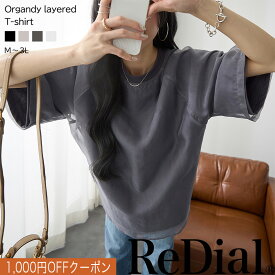 【7/14(月)12時迄クーポンで2999円!!】 『抜け感エアリーTシャツ』 トップス レディース tシャツ チュニック カットソー プルオーバー トレンド 30代 40代 50代 春 春夏 2025春夏 人気 カジュアル 半袖 春服 夏服 大きいサイズ きれいめ ゆったり 黒 オーガンジー 夏 61043