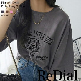 【7/27(月)12時まで2999円！】『大人ヴィンテージ刺繍T』 トップス レディース tシャツ チュニック カットソー プルオーバー 30代 40代 50代 春 夏 カジュアル 春服 カレッジ ロゴ ロゴt 刺繍 プリント 半袖 大きいサイズ ゆったり 綿 コットン ゆるt トレンド 850002