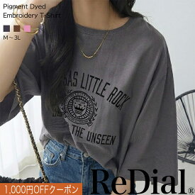 【7/19(日)20時迄クーポンで2999円】『大人ヴィンテージ刺繍T』 トップス レディース tシャツ チュニック カットソー プルオーバー 30代 40代 50代 春 夏 カジュアル 春服 カレッジ ロゴ ロゴt 刺繍 プリント 半袖 大きいサイズ ゆったり 綿 コットン ゆるt トレンド 850002