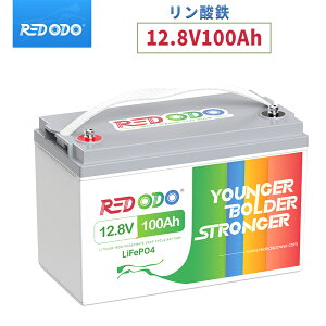 Redodo 12V 100Ah �����_�S���`�E���C�I���o�b�e���[ 1280Wh 10�N���� �[���d�T�C�N��4000��ȏ� LiFePO4 BMS�ی� �e�ʊg�� �Ԓ��� �I�t�O���b�h �h�Б΍� �\�[���[�V�X�e�� PSE�K��