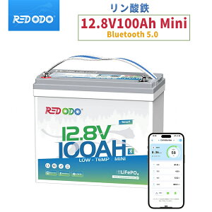 �yBluetooth&�ቷ�ی�zRedodo 12V 100Ah Mini �����_�S���`�E���C�I���o�b�e���[ Bluetooth�t�� �ቷ�ی� 100A BMS 4000��ȏ�̃T�C�N�� ���^ �y�� �A�v���Ή� 1280Wh �ő�4P4S10�N���� �Ԓ��� �L�����v �I�t