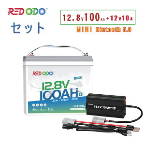 Redodo �y�Z�b�g�zRedodo 12V 100Ah Mini �����_�S���`�E���C�I���o�b�e���[ Bluetooth�t�� �ቷ�ی� 100A BMS 4000��ȏ�̃T�C�N�� 14.6V 10A �����_�S���`�E���C�I���o�b�e���[��p�[�d�� �}���[�d LiFePO4
