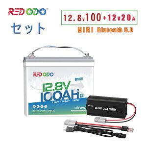 Redodo �y�Z�b�g�zRedodo 12V 100Ah Mini �����_�S���`�E���C�I���o�b�e���[ Bluetooth�t�� �ቷ�ی� 100A BMS 4000��ȏ�̃T�C�N�� 14.6V 20A �����_�S���`�E���C�I���o�b�e���[��p�[�d�� �}���[�d LiFePO4