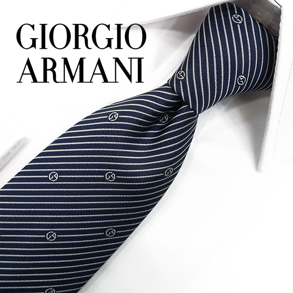 ジョルジオ・アルマーニ　ネクタイ【GIORGIO ARMANI・アルマーニネクタイ】GA7 ロゴ(1P909-00036)　ネイビー/ライトグレー　 8cm幅 【送料無料】 | ＲＥＤ　ＲＯＳＥ
