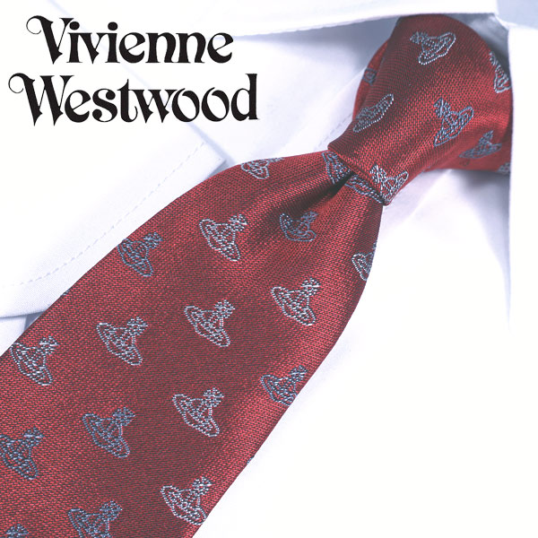 ヴィヴィアンウエストウッド ナローネクタイ(7cm細幅)Vivienne Westwood　VW75　　レッド／パールグレー【ブランド ネクタイ  20代 30代 】【お誕生日・ラッピング無料・ギフト】【送料無料】 | ＲＥＤ　ＲＯＳＥ