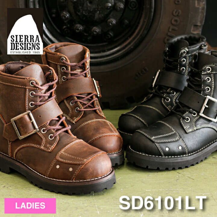 楽天市場 Sierra Designs シエラデザインズsd6101lt本革バイカー ブーツ レディース ブランド本革 牛革 オイルレザーセメント製法内側ジッパー 紐靴 レッドテント