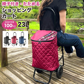 ＼★店内全品★10倍ポイントアップ中！／椅子つき 折りたたみ ショッピングカート 大容量 23L軽量 3カラー 保冷 保温 クッション取り外し キャリーカート エコバッグ 丈夫 ワンタッチ組立 安全ストッパー 傘ホルダー 買い物カート コンパクト