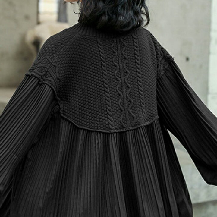 楽天市場】ケーブルニット×プリーツキーネック切替チュニックトップス  