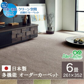 カーペット 絨毯 江戸間 6畳用 261×352cm マット ラグ ファブリック カット セミ パターン オーダー 日本製 シンプル 抗菌 消臭 撥水 抗アレルギー 防ダニ 防炎 敷き詰め お部屋ピッタリ フリーカット 加工