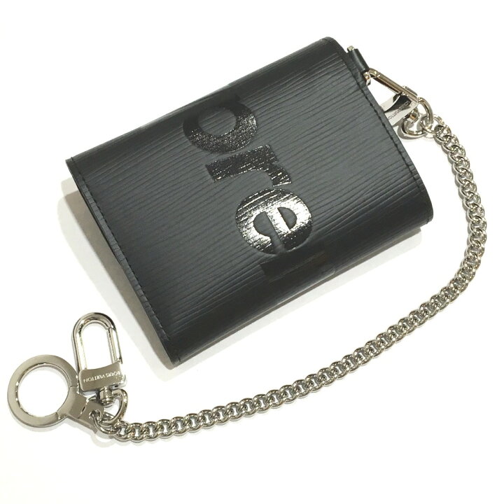 LOUIS VUITTON X Supreme Chain Compact Wallet Leather Black M67711