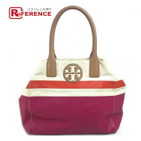 Tory Burch トリーバーチ 21129791 ロゴマーク トートバッグ カバン 肩掛け ショルダーバッグ トートバッグ キャンバス/レザー レディース フューシャピンク×オレンジ×アイボリー 【中古】