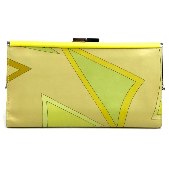 Emilio Pucci エミリオ・プッチ 二つ折り財布 プッチ柄 がま口 長財布(小銭入れあり) レザー イエロー系 レディース【中古】 ブランドショップ リファレンス エミリオプッチ 折り財布