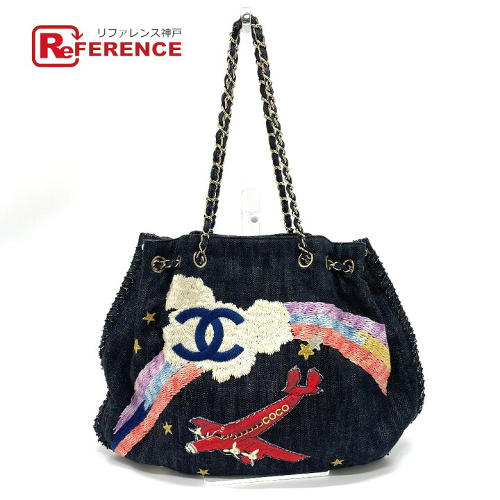 楽天市場 Chanel シャネル A Ccココマーク 夜間飛行 刺繍 巾着式 チェーン ショルダーバッグ デニム レディース インティゴブルー 中古 ブランドショップ リファレンス
