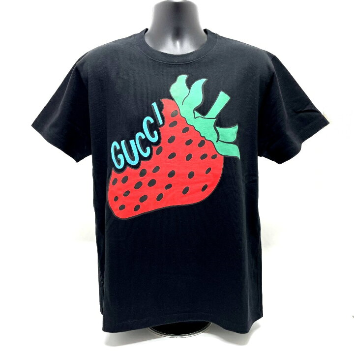 楽天市場 Gucci グッチ イチゴ柄 プリント ロゴ トップス 半袖ｔシャツ コットン メンズ ブラック 中古 ブランドショップ リファレンス