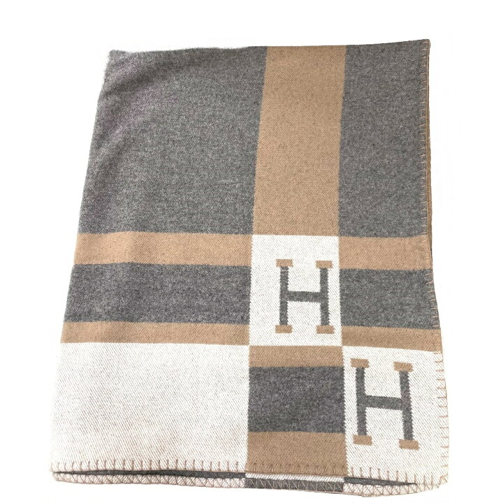 楽天市場】HERMES エルメス Hロゴ 大判 ひざ掛け ブランケット ウール  