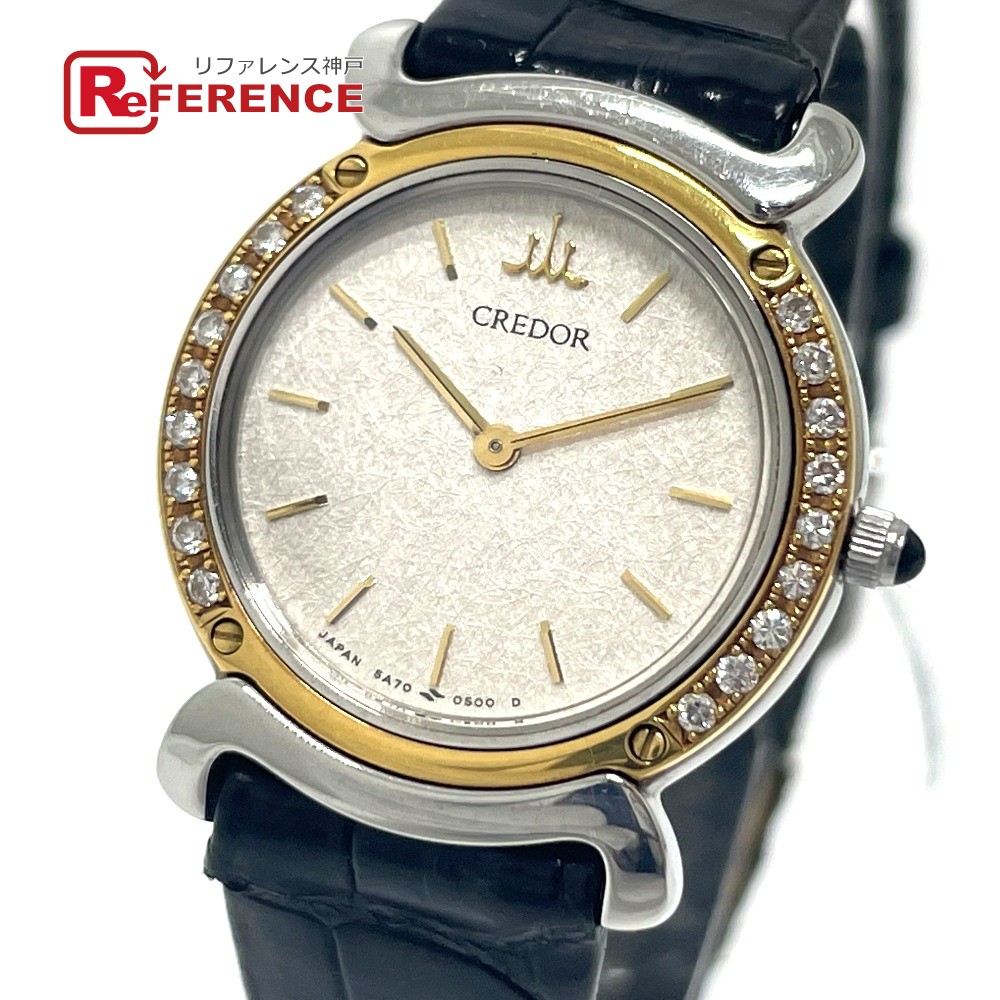 セイコー 新作モデル 金色 SEIKO 5A70-0290 クレドール 半額品 ダイヤベゼル クォーツ SS レディース 腕時計 18K シルバー×ゴールド