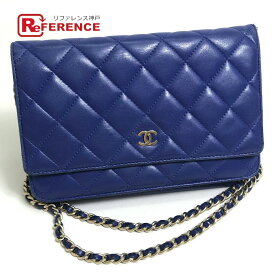 CHANEL シャネル A33814 CCココマーク マトラッセ カバン チェーンウォレット ショルダーバッグ ラムスキン レディース ブルー 【中古】