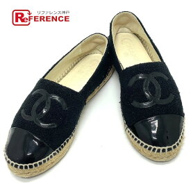 CHANEL シャネル G29762 CCココマーク エスパドリーユ フラットシューズ 靴 シューズ スリッポン ツイード /エナメル レディース ブラック 【中古】